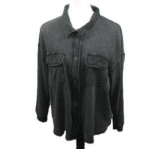 Rewind Black Vintage Aesthetic Snap Front Thermal Knit Top Size XL